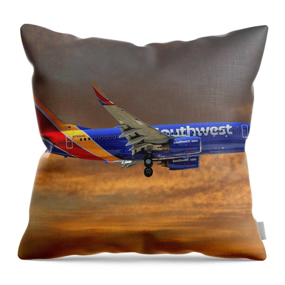 Southwest Throw Pillow featuring the photograph Southwest Airlines Boeing 737-76N 3 by Smart Aviation