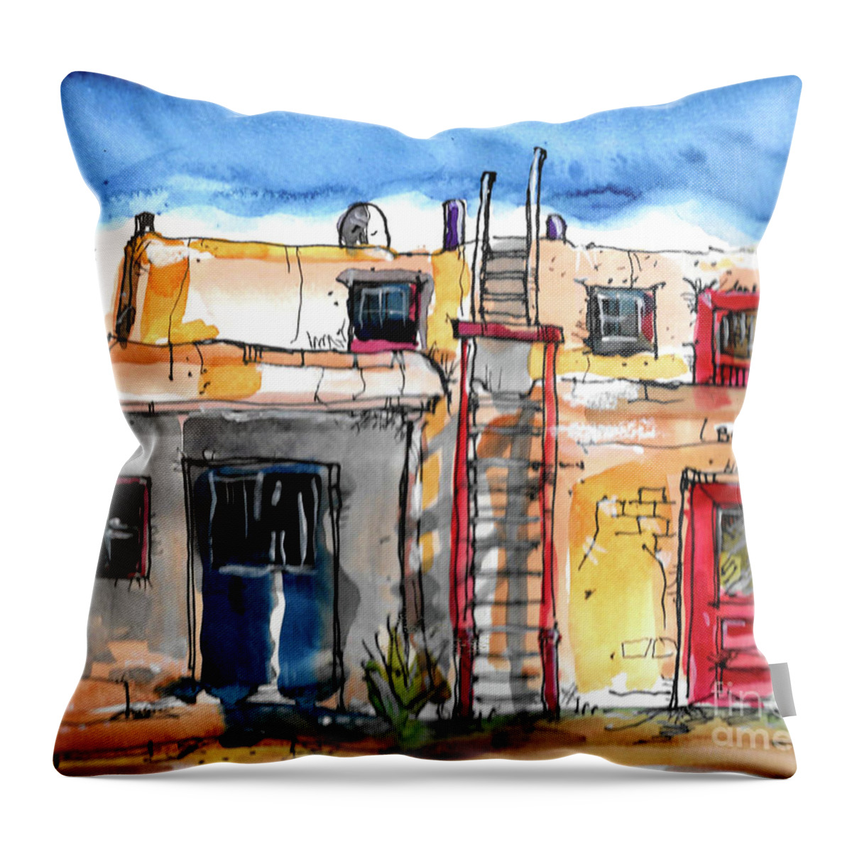 Southwest Throw Pillow featuring the painting Southwestern Home by Terry Banderas