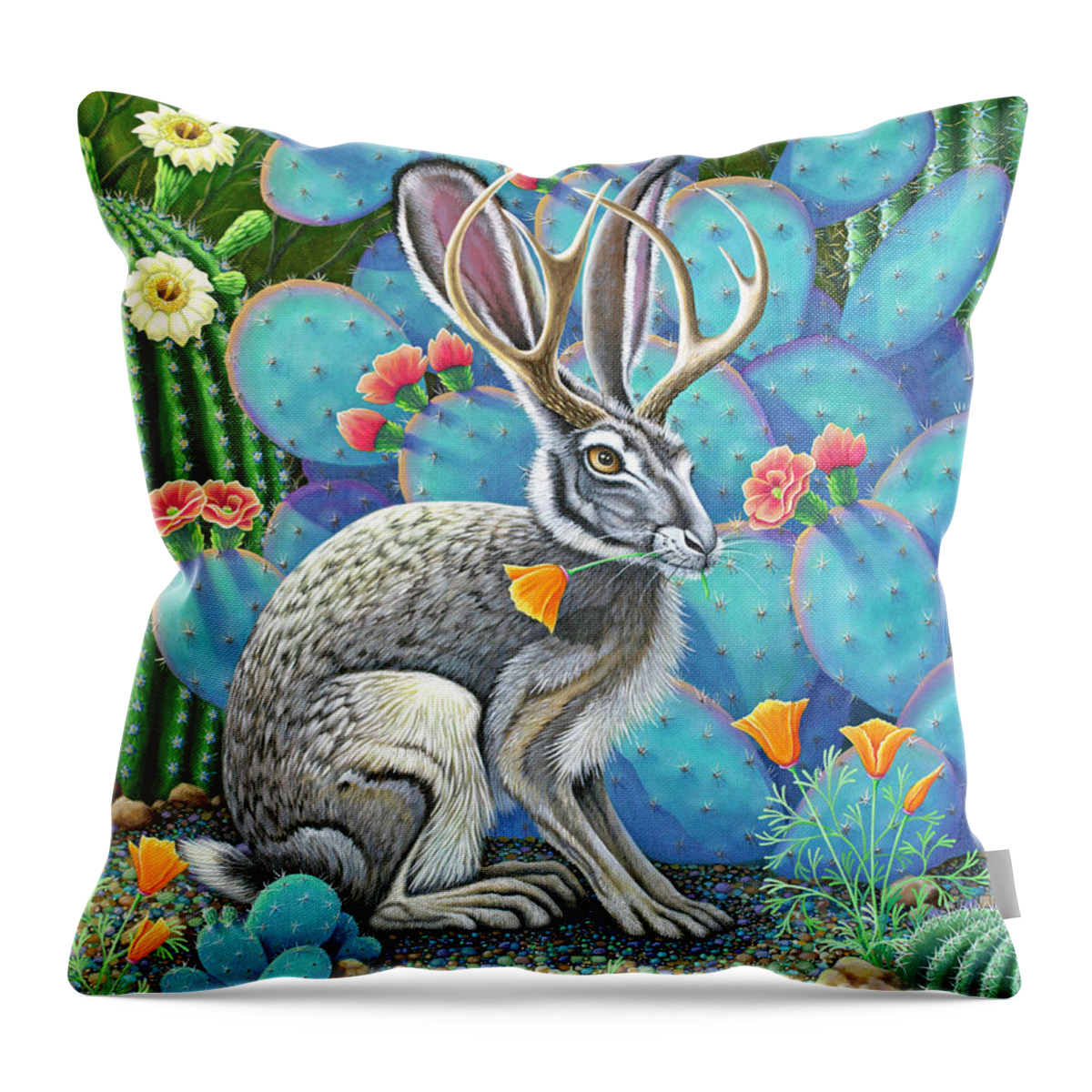 Jackalope Throw Pillow featuring the painting Southwestern Jackalope by Tish Wynne