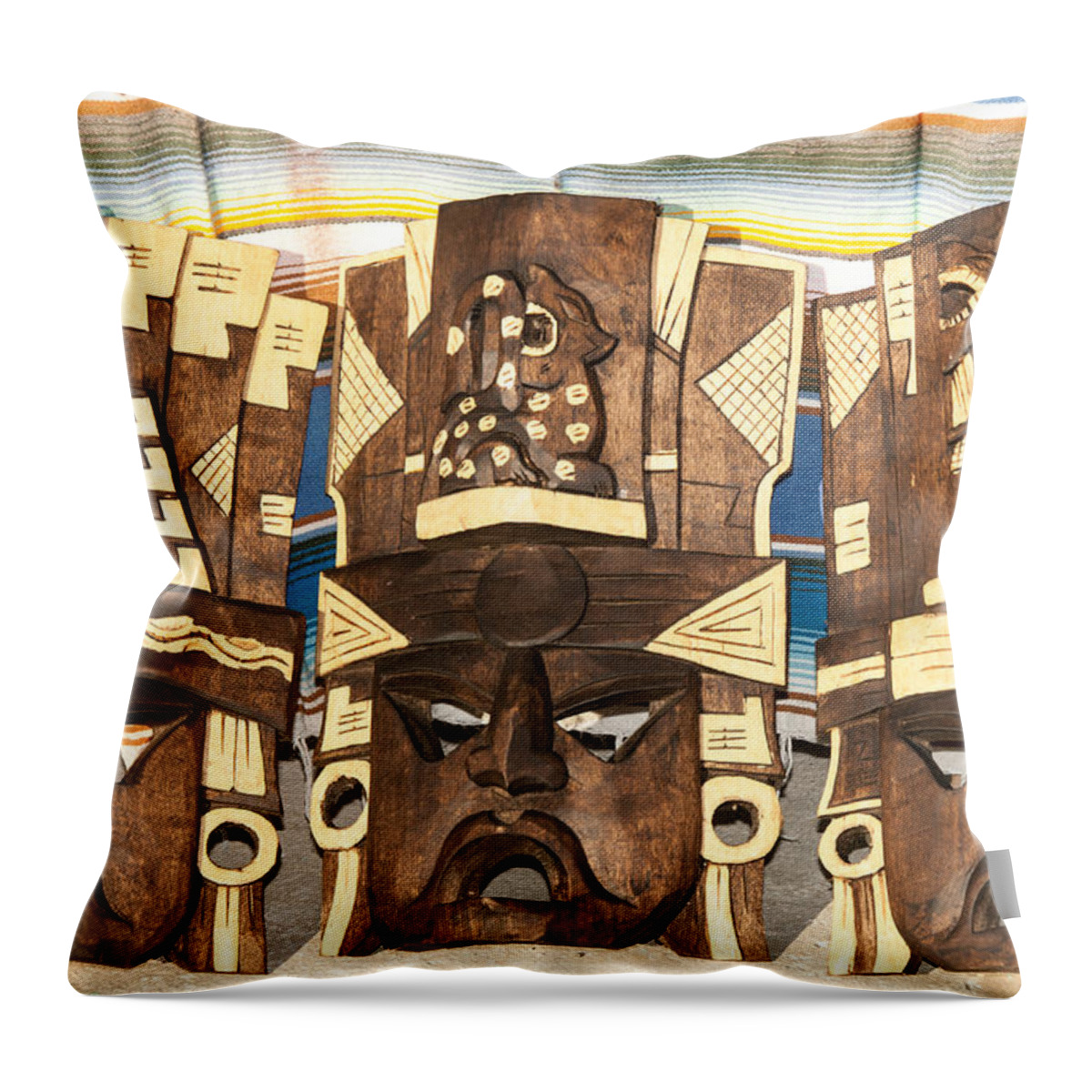 Yucatan Peninsula Throw Pillow featuring the digital art Souvenirs at Coba Village by Carol Ailles