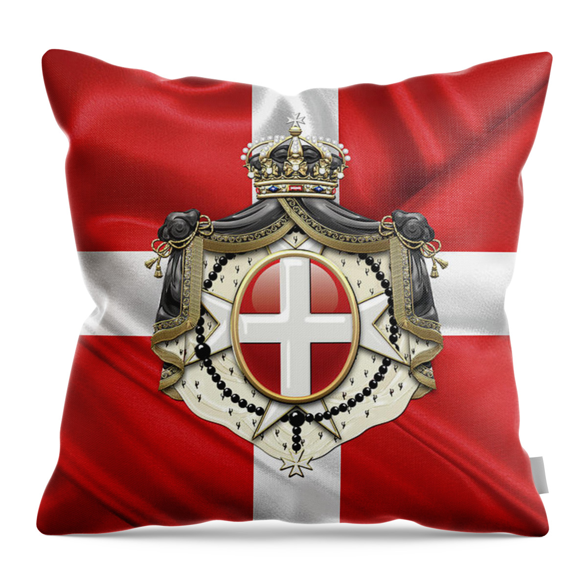 'ancient Brotherhoods' Collection By Serge Averbukh Throw Pillow featuring the digital art Sovereign Military Order of Malta - S M O M Coat of Arms over Flag by Serge Averbukh