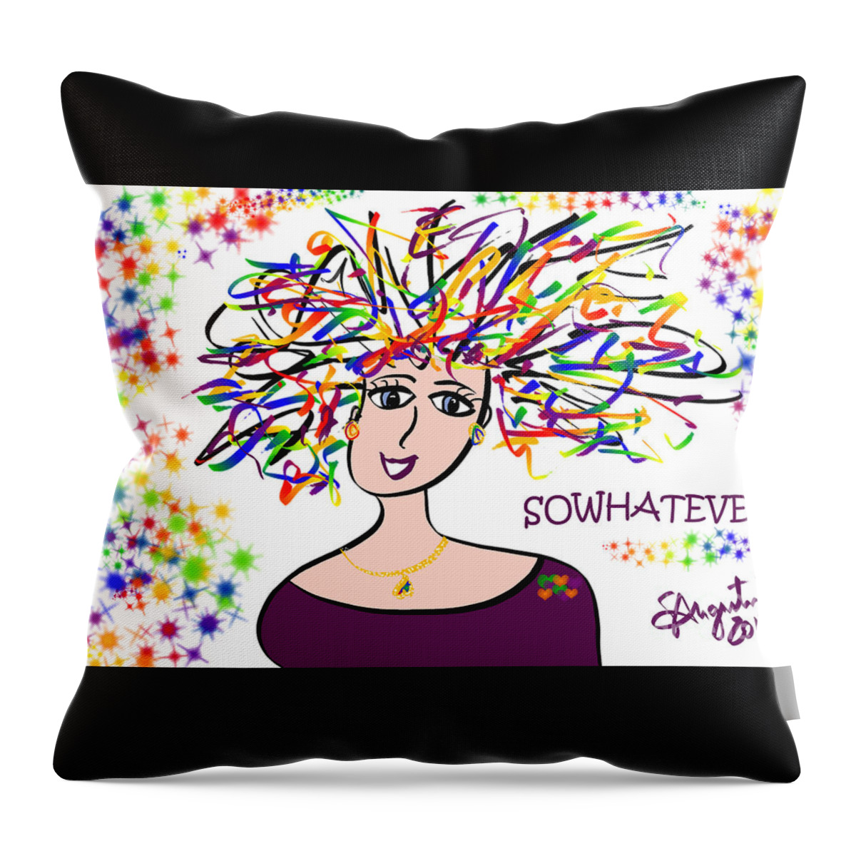 Inspire Throw Pillow featuring the drawing Sowhatever by Sharon Augustin