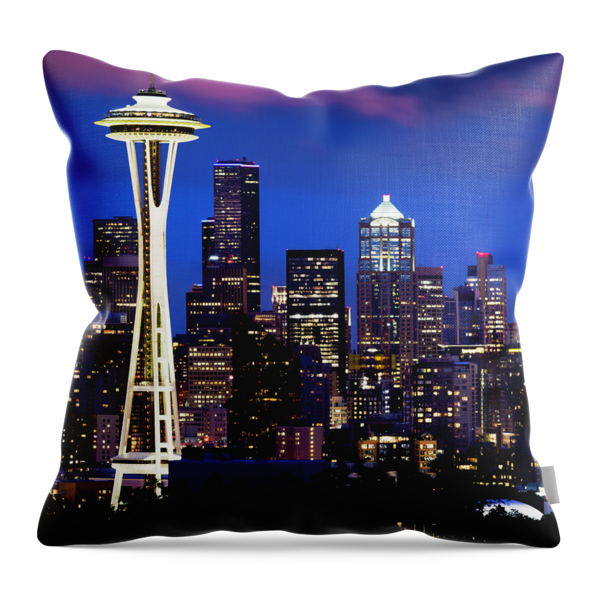Seattle Throw Pillow featuring the photograph Space Needle at Night by Paul Riedinger