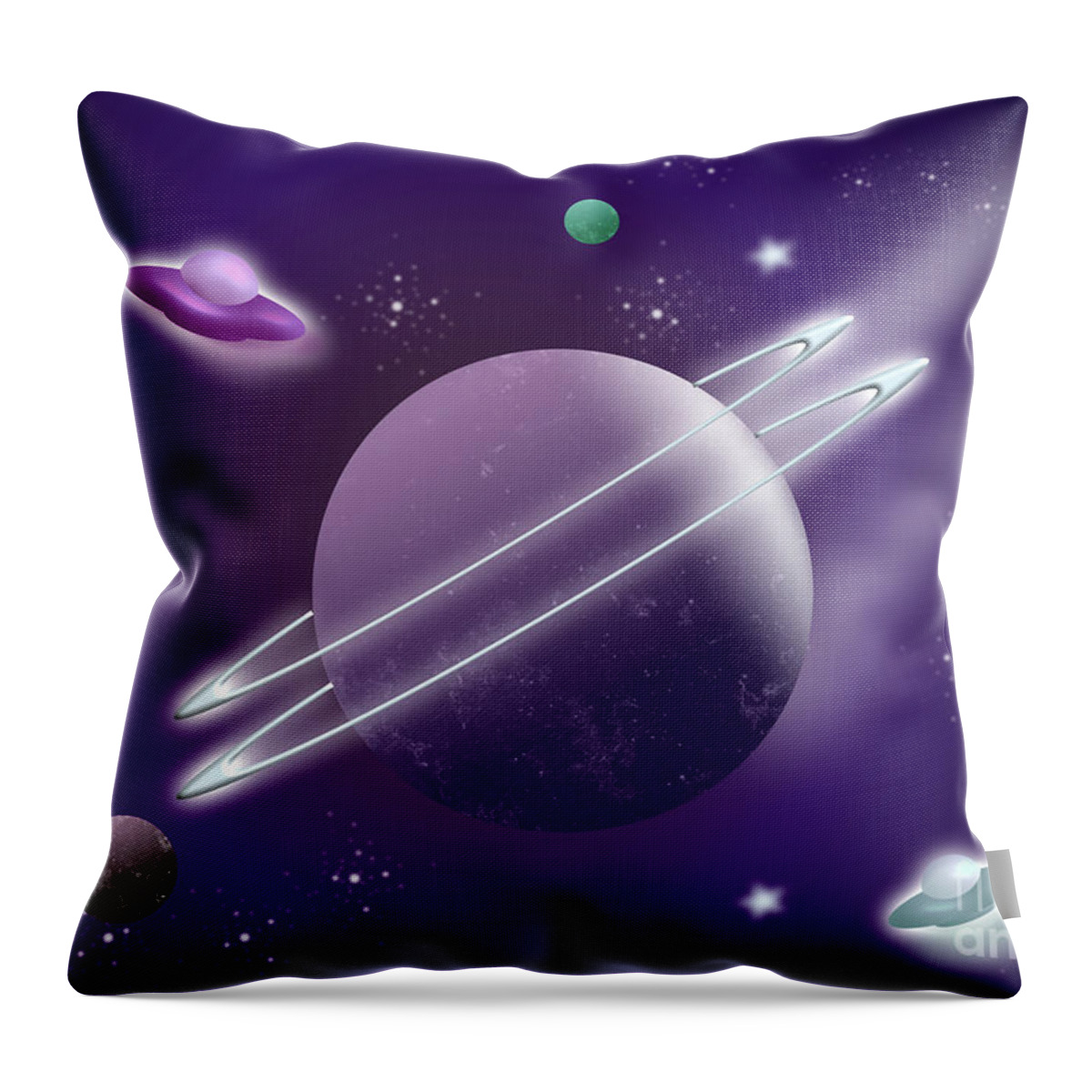 Spaceship Throw Pillow featuring the digital art Planets and Galaxies Space Travel by Barefoot Bodeez Art
