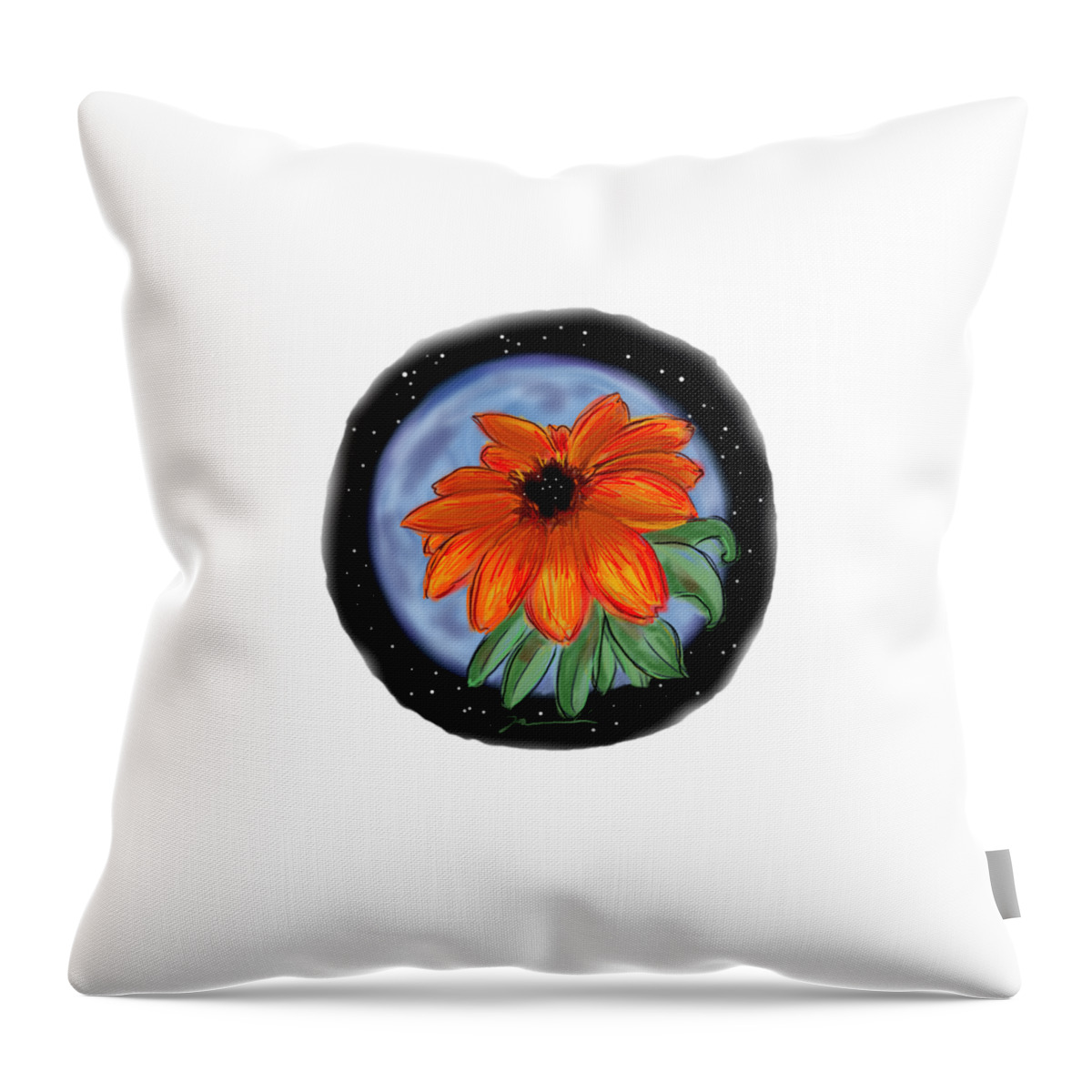Flower Throw Pillow featuring the painting Space Zinnia by Jean Pacheco Ravinski