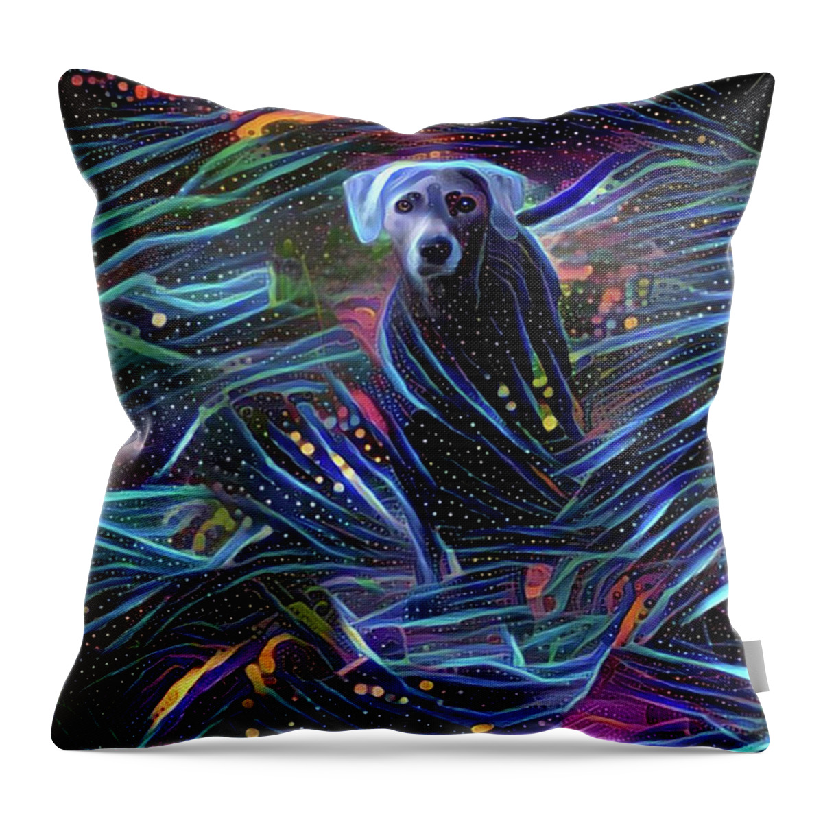 Lacy Dog Throw Pillow featuring the digital art Spacey Lacy by Peggy Collins