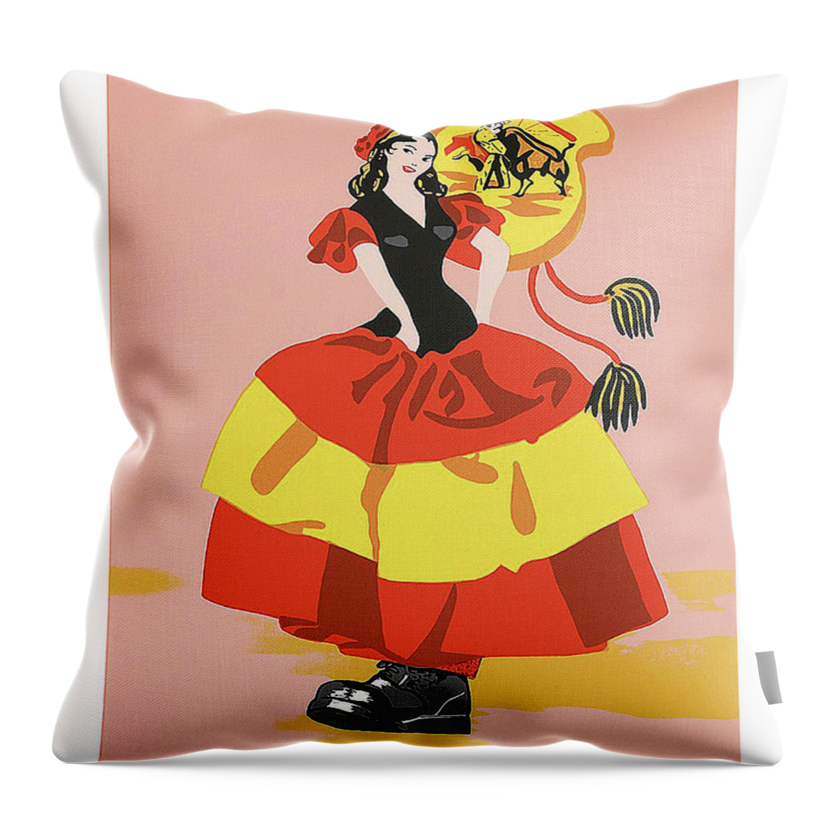 Spain Throw Pillow featuring the painting Spain, dancing woman with big shoe by Long Shot