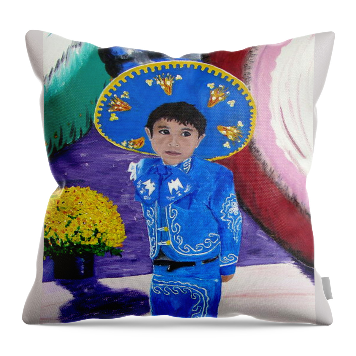 Spanish Boy Throw Pillow featuring the painting Spanish boy 1 of 2 by Lisa Rose Musselwhite