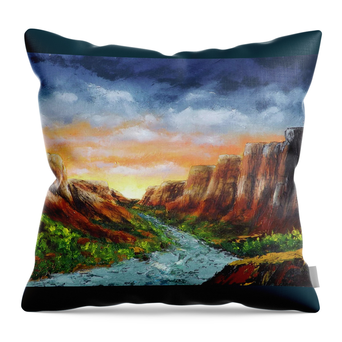 Landscape Throw Pillow featuring the painting Spanish Broom Canyons Sunset 4of5 by Carl Owen