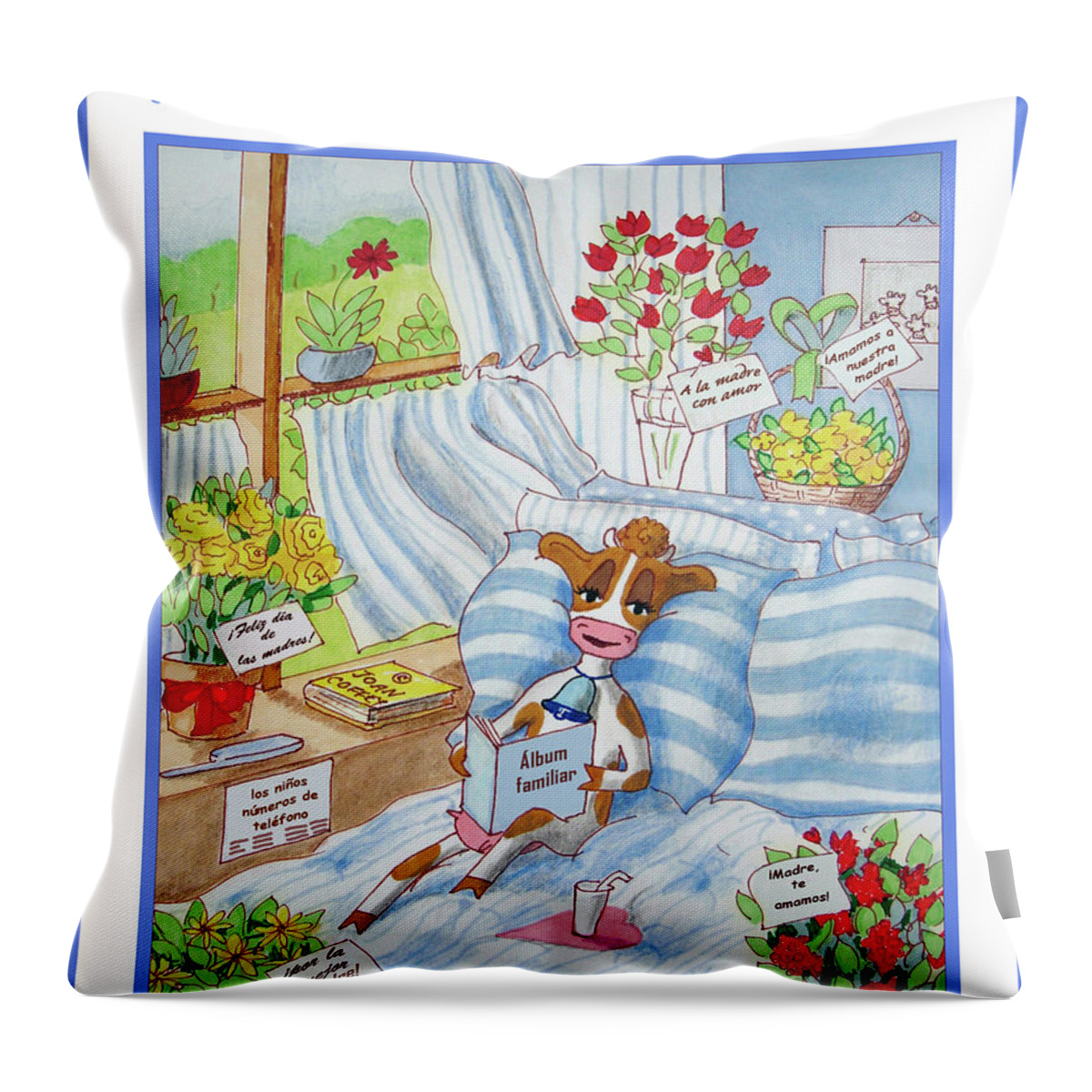 Dia De Las Madres Throw Pillow featuring the drawing Spanish Moothers Day 2 by Joan Coffey