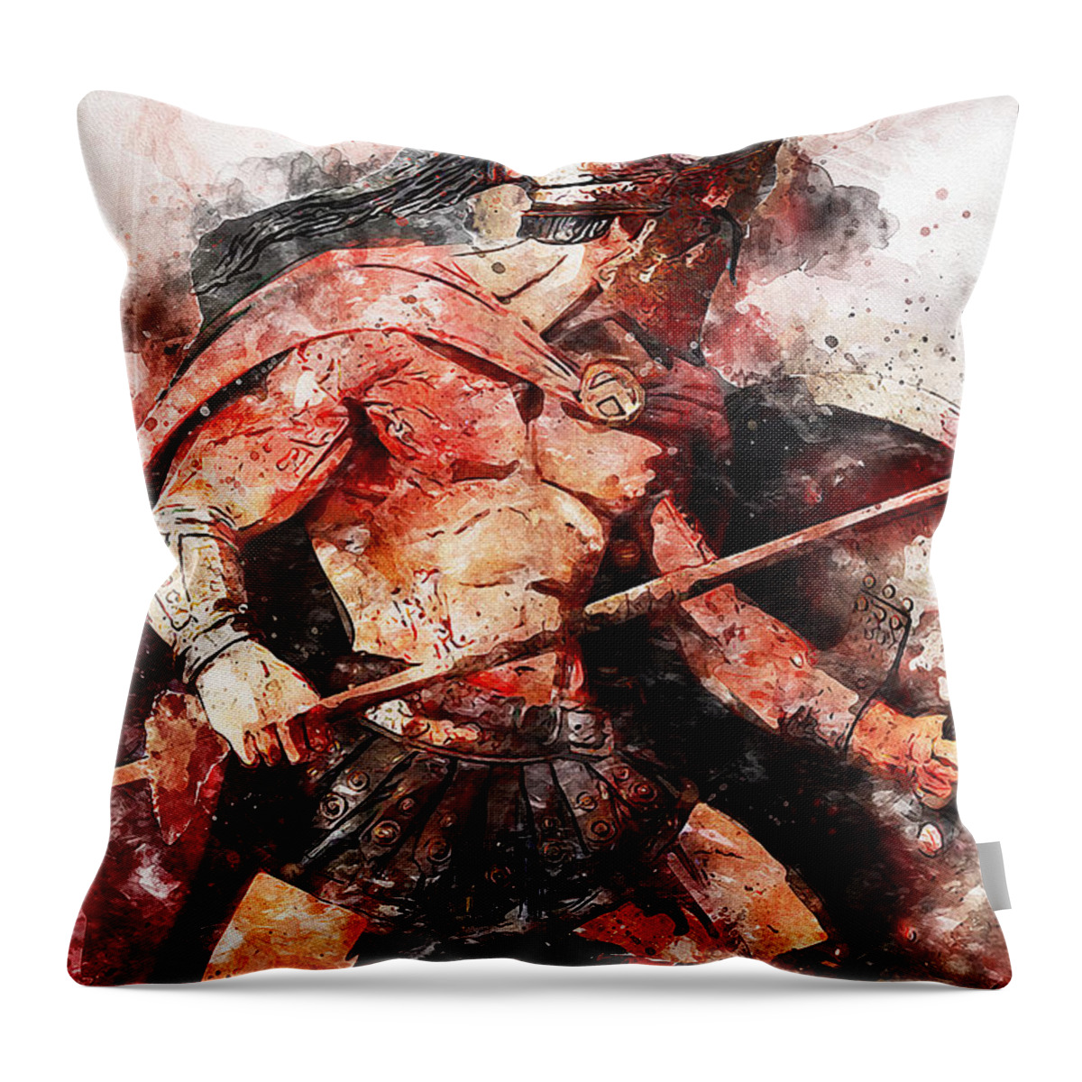 Spartan Warrior Throw Pillow featuring the painting Spartan Hoplite - 20 by AM FineArtPrints