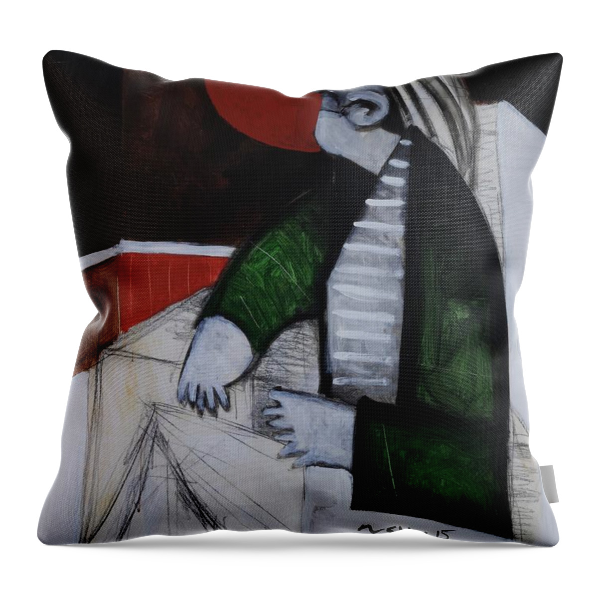  Abstract Throw Pillow featuring the painting SPERAMUS Man in Green Jacket Thinking About Himself by Mark M Mellon