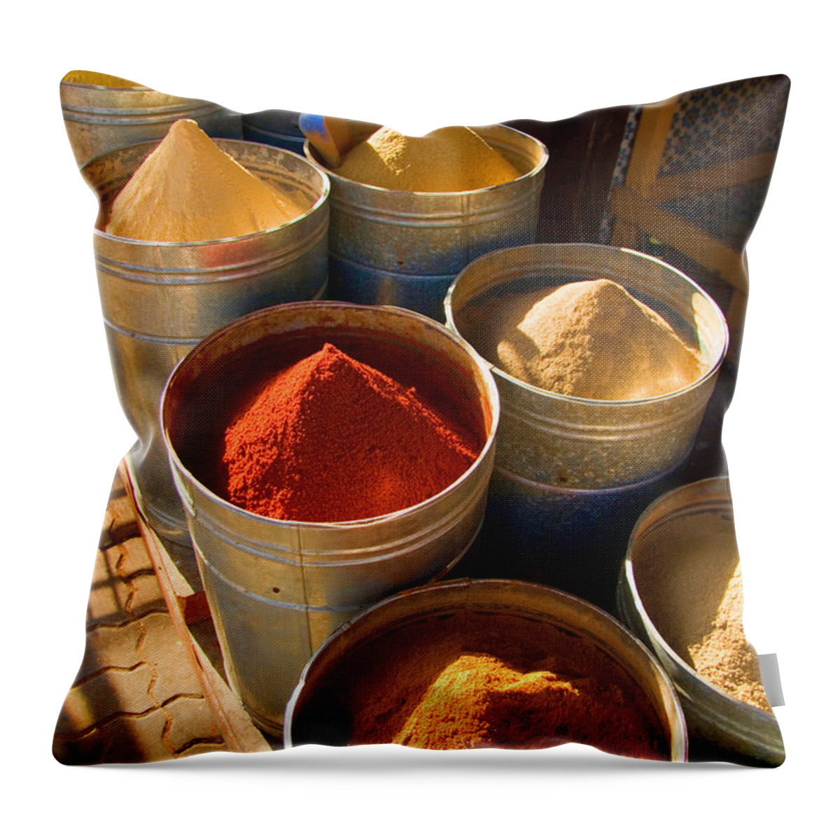 Spices Throw Pillow featuring the photograph Spices in Marrakesh Morroco by David Smith