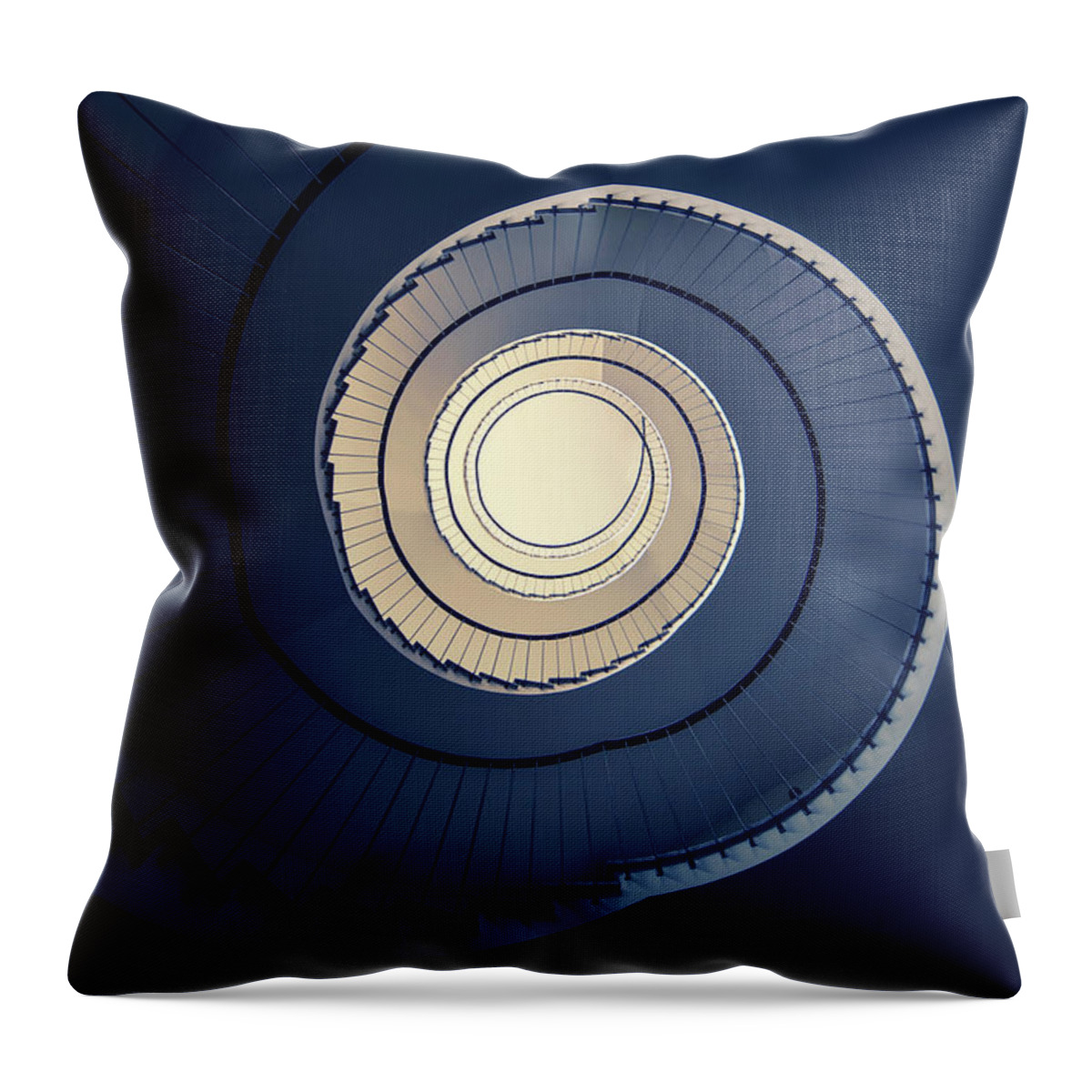 Spiral Staircase Throw Pillow featuring the photograph Spiral staircase in blue and cream tones by Jaroslaw Blaminsky