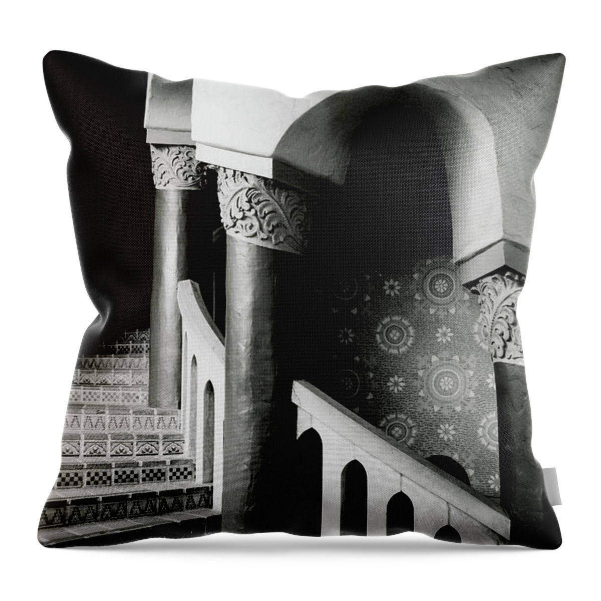 Stairs Throw Pillow featuring the mixed media Santa Barbara Spiral Stairs- Black and White Photo by Linda Woods by Linda Woods