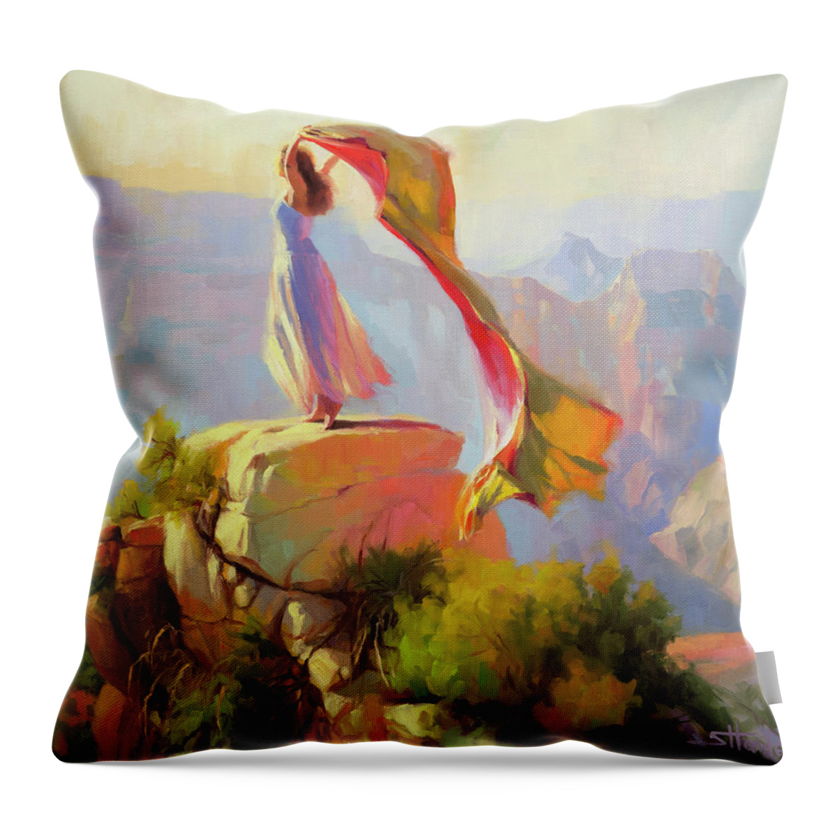 Southwest Throw Pillow featuring the painting Spirit of the Canyon by Steve Henderson