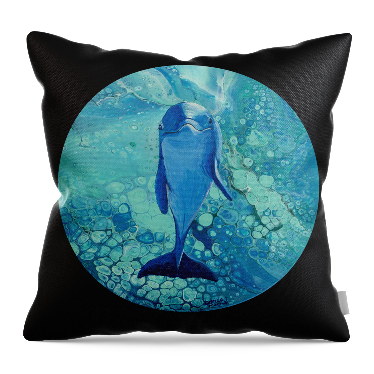 Animal Throw Pillow featuring the painting Spirit Of The Ocean On Black by Darice Machel McGuire