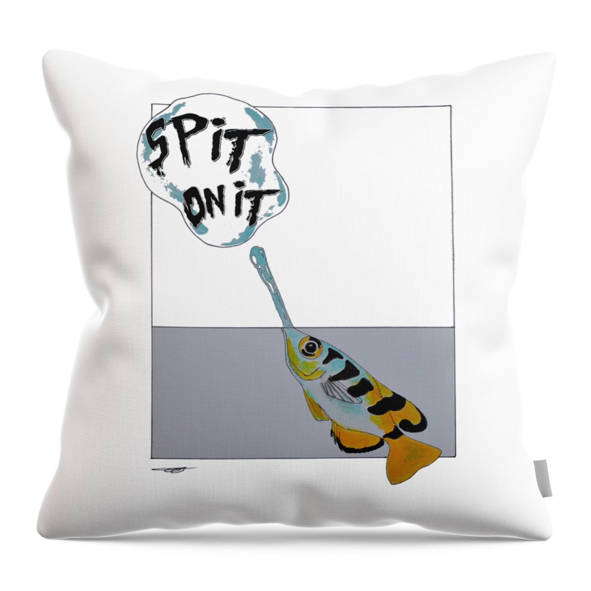 Archerfish Throw Pillow featuring the drawing Spit on it by Eduard Meinema