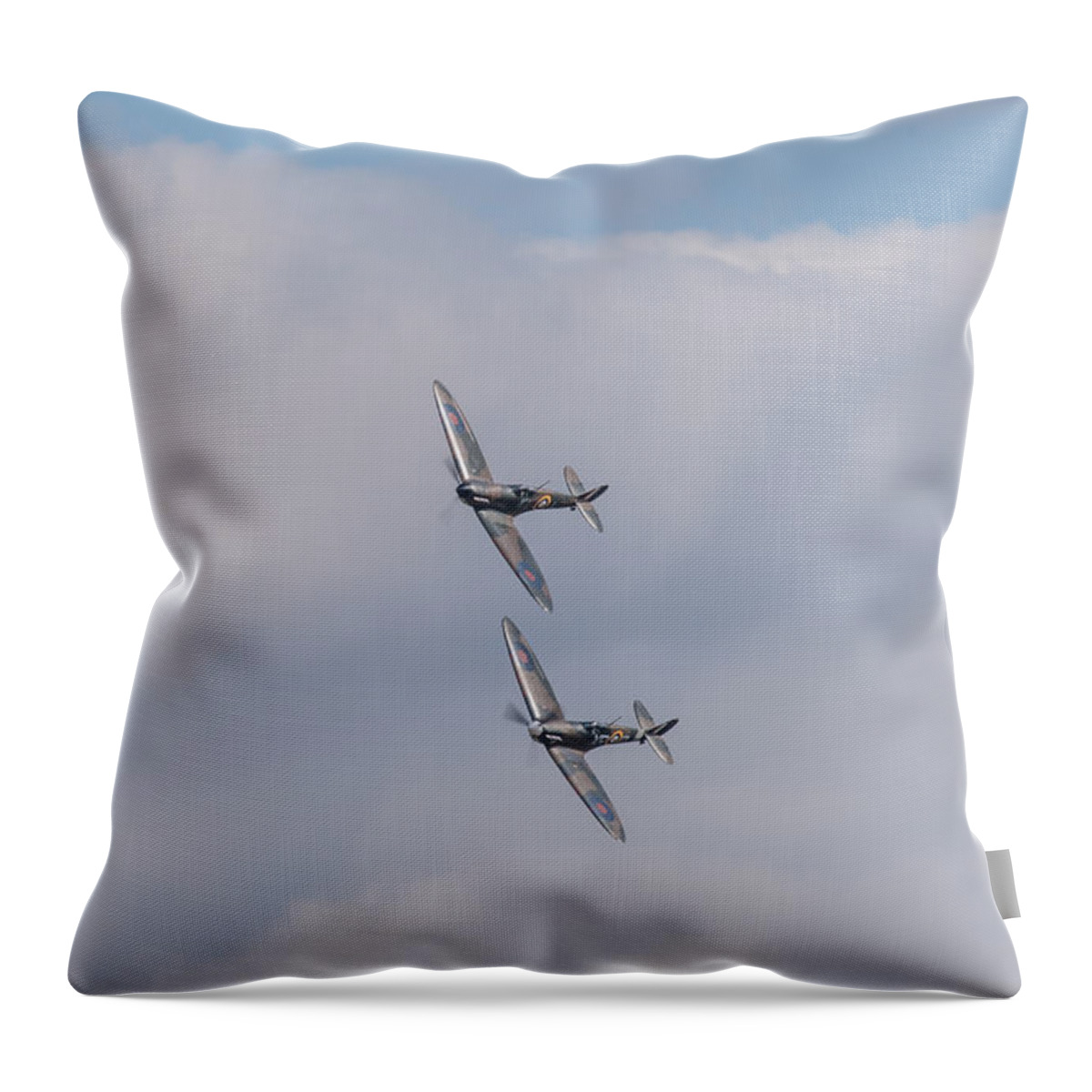 Supermarine Spitfire Mk Ia Throw Pillow featuring the photograph Spitfire formation pair by Gary Eason