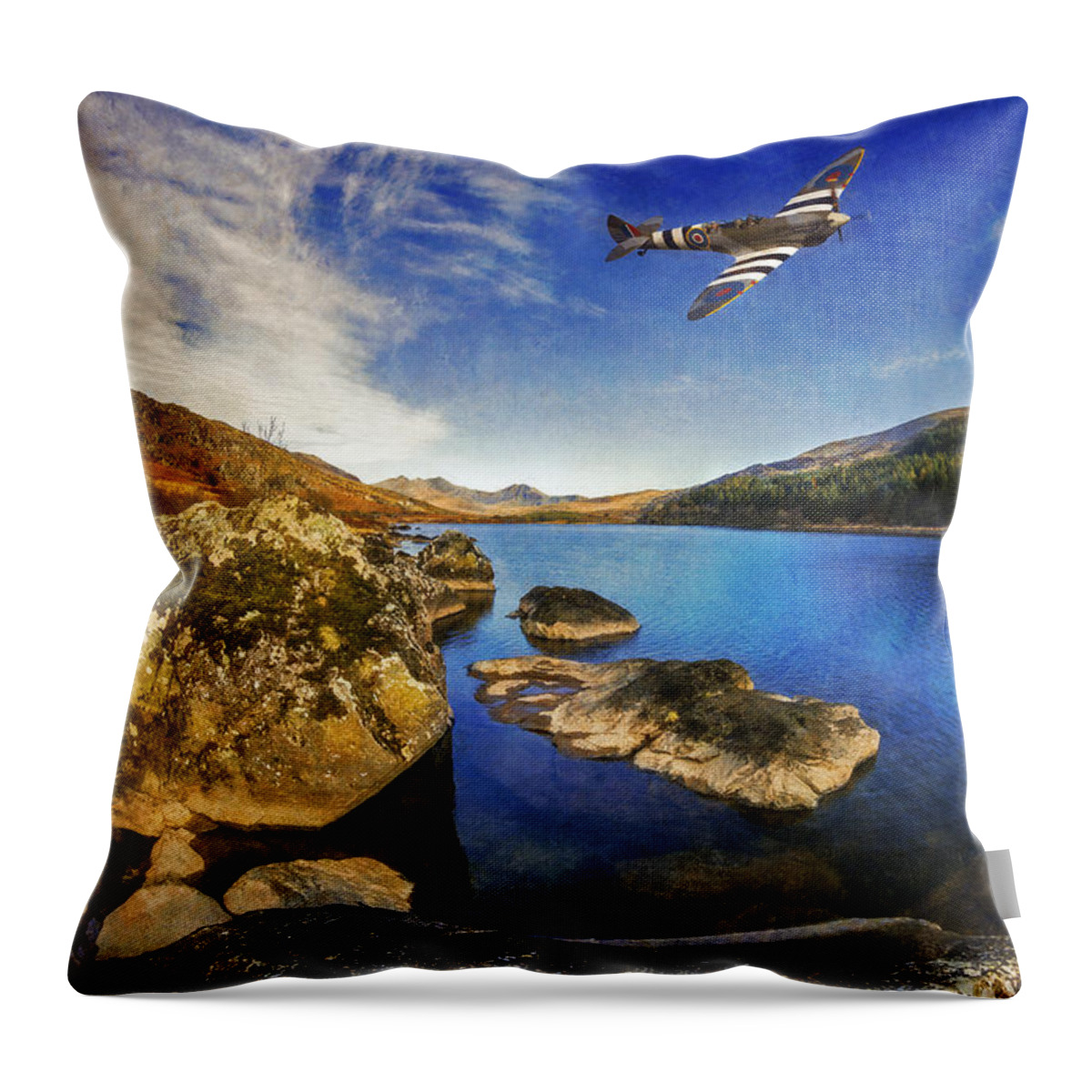 War Throw Pillow featuring the photograph Spitfire Lake by Ian Mitchell