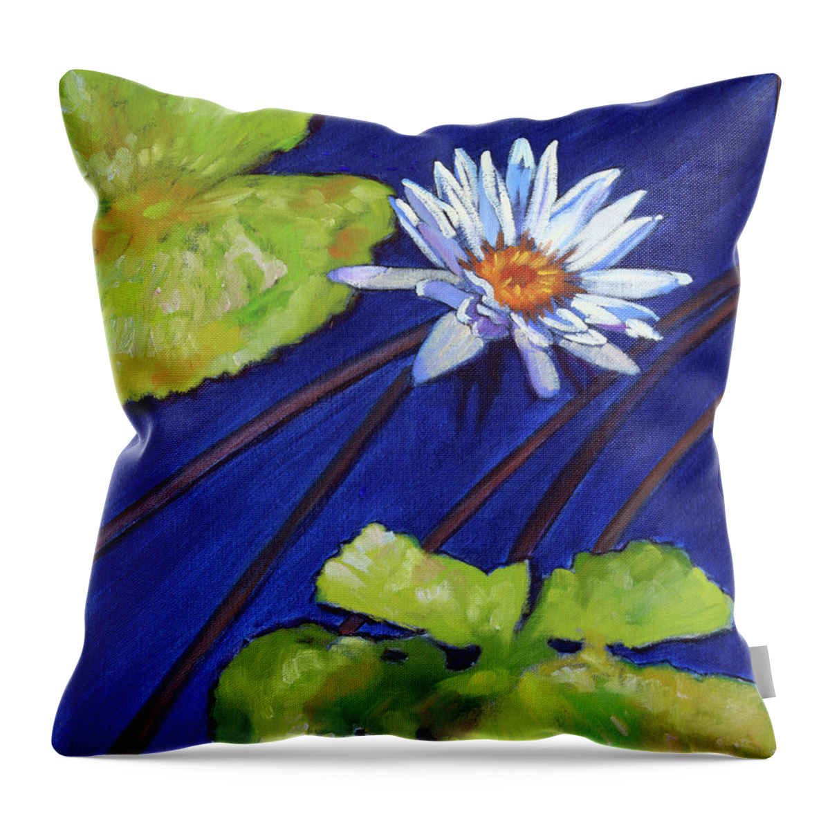 Water Lily Throw Pillow featuring the painting Splash of White on Lily Pond by John Lautermilch