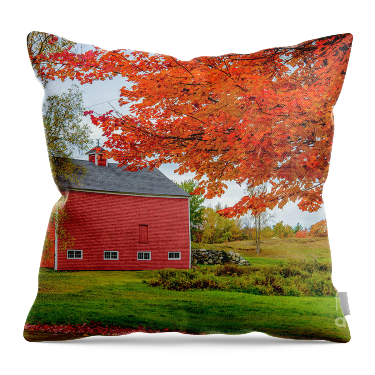 Red Throw Pillow featuring the photograph Splendid Red Barn in the Fall by Alana Ranney