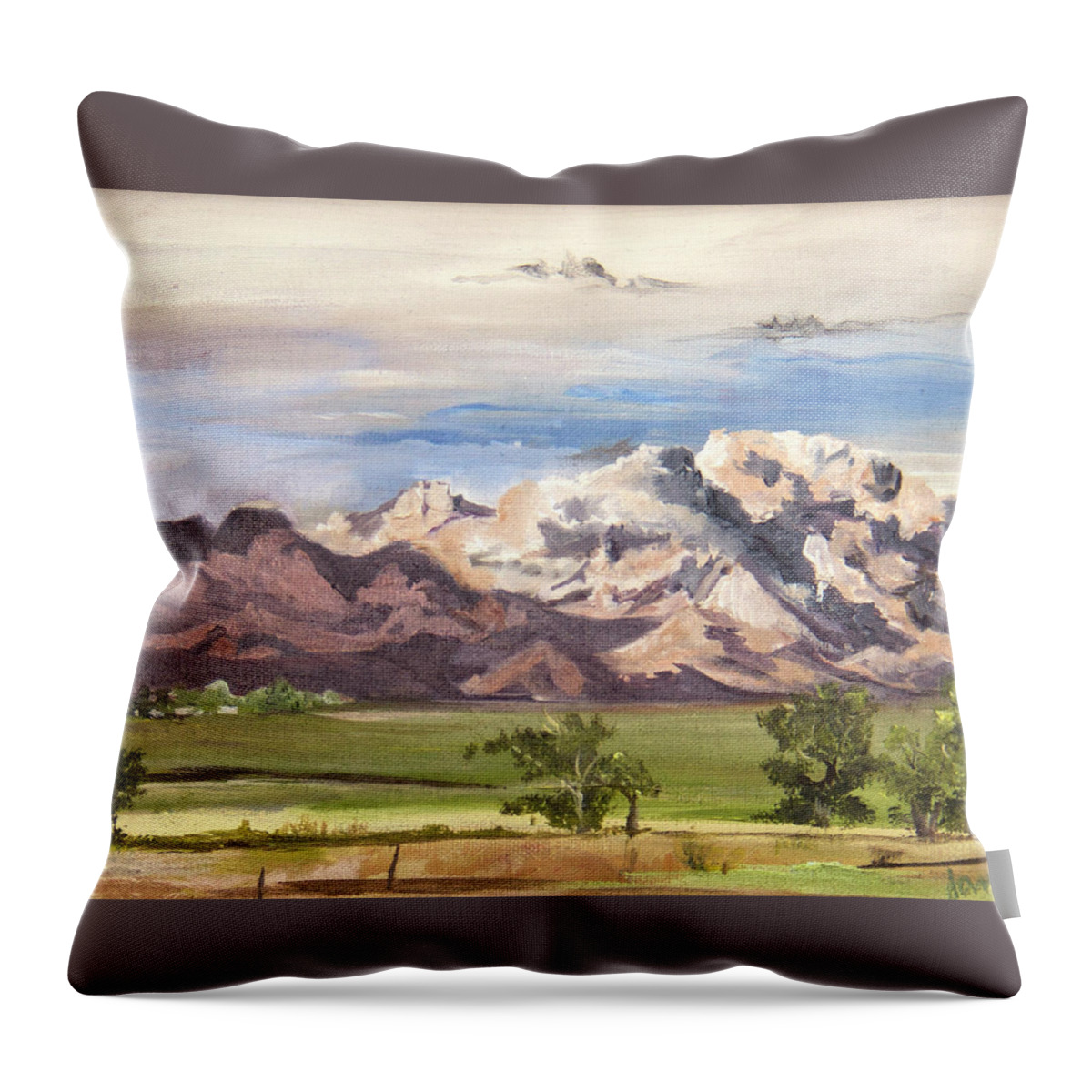 Landscape Throw Pillow featuring the painting Split Mountain by Nila Jane Autry