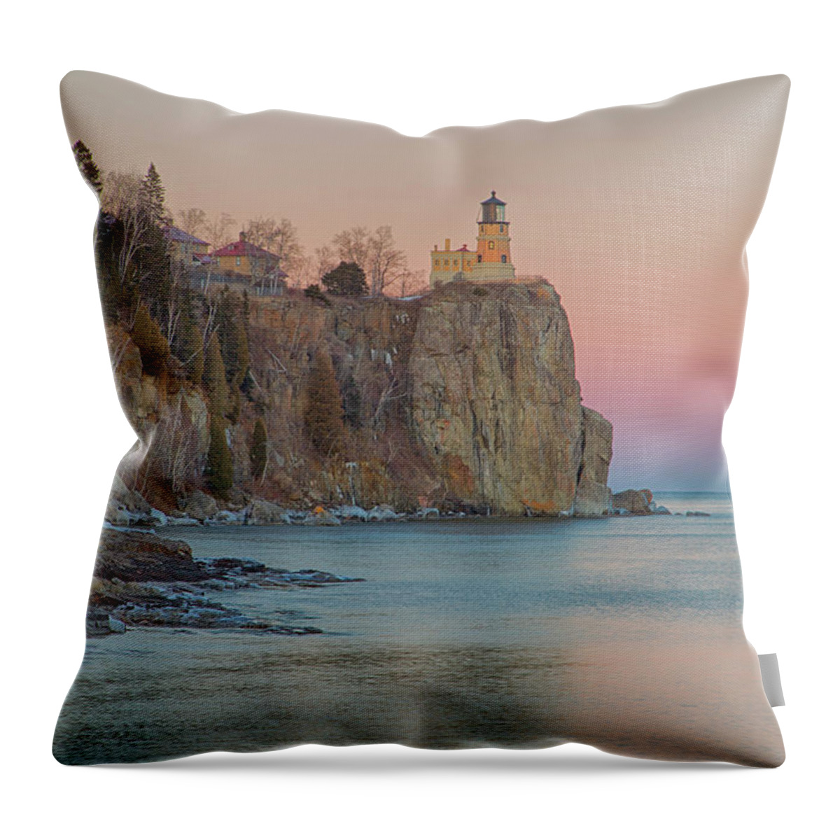 Minnesota Throw Pillow featuring the photograph Split Rock Lighthouse Golden Hour by Nancy Dunivin
