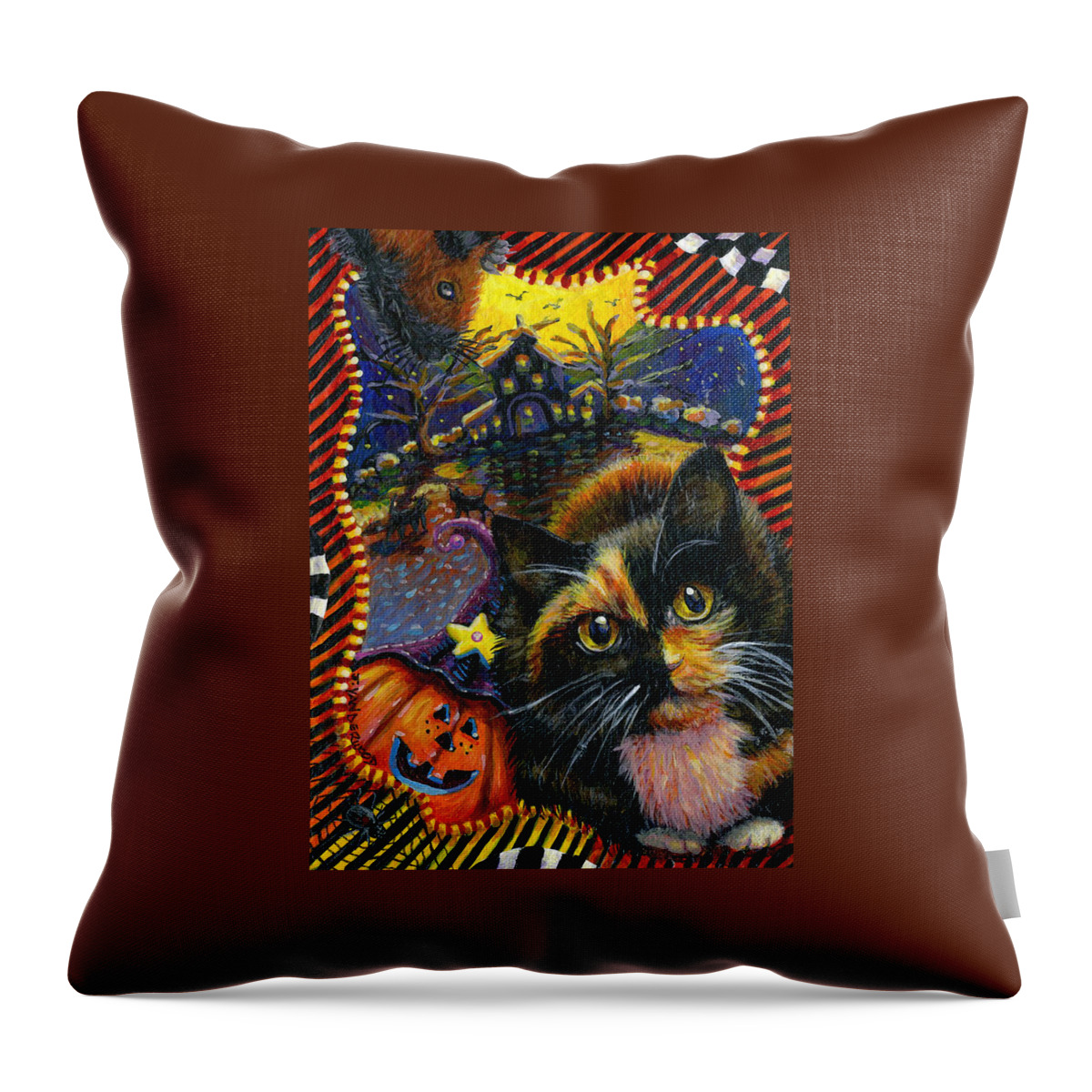 Cat Throw Pillow featuring the painting Spooky Autumn with My Friends by Jacquelin L Westerman