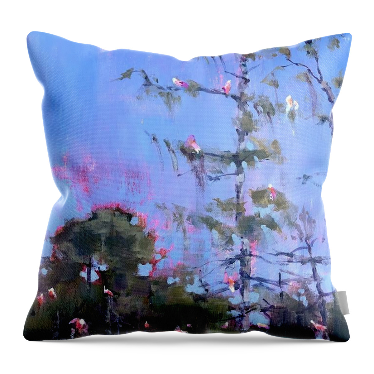 Fowl Throw Pillow featuring the painting Spoonbills, Egrets and Anhingas by Spencer Meagher