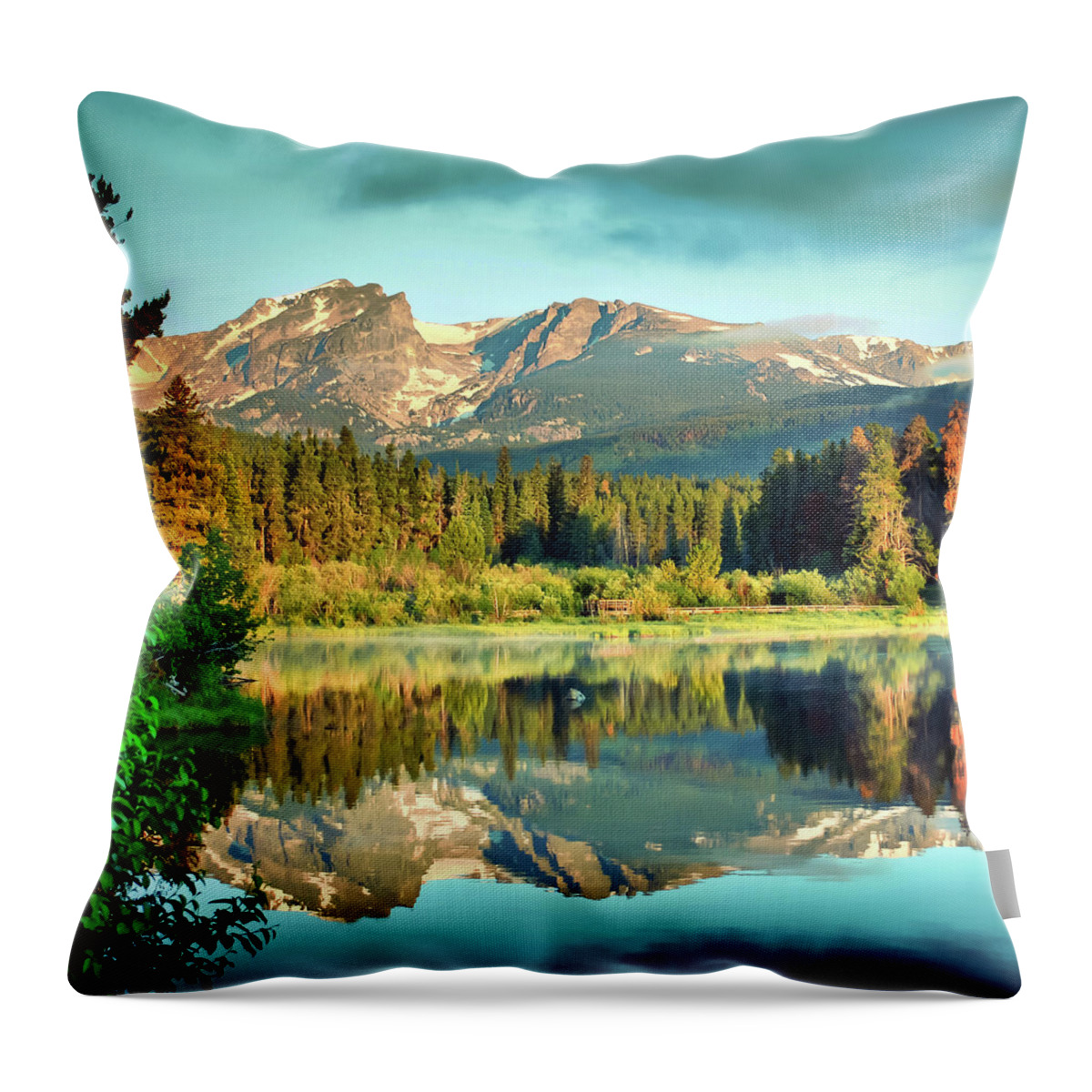 Rocky Mountain Throw Pillow featuring the photograph Sprague Lake Reflections - Rocky Mountains - Square by Gregory Ballos