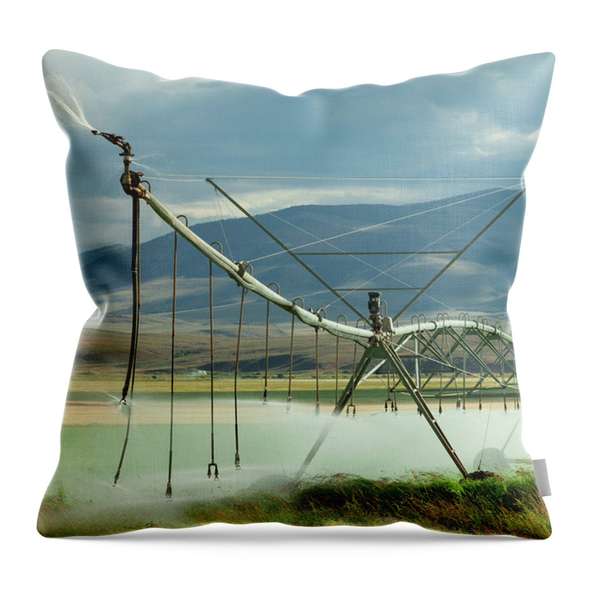 Irrigation Throw Pillow featuring the photograph Spraying Water by Todd Klassy