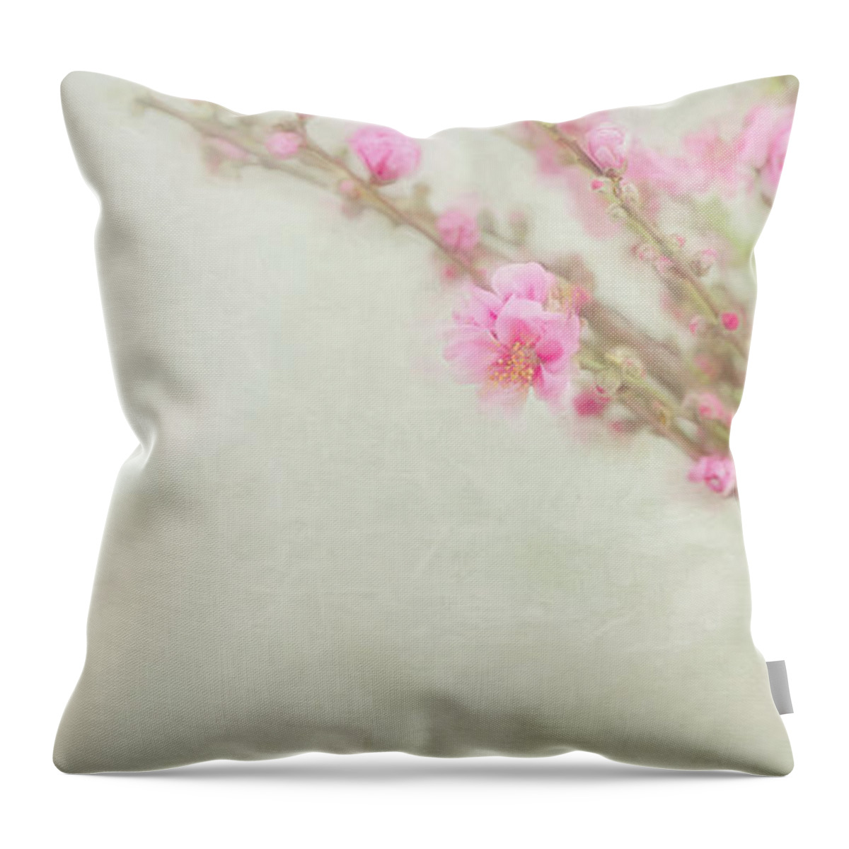 Painterly Throw Pillow featuring the photograph Spring Blossoms in White Vase by Susan Gary