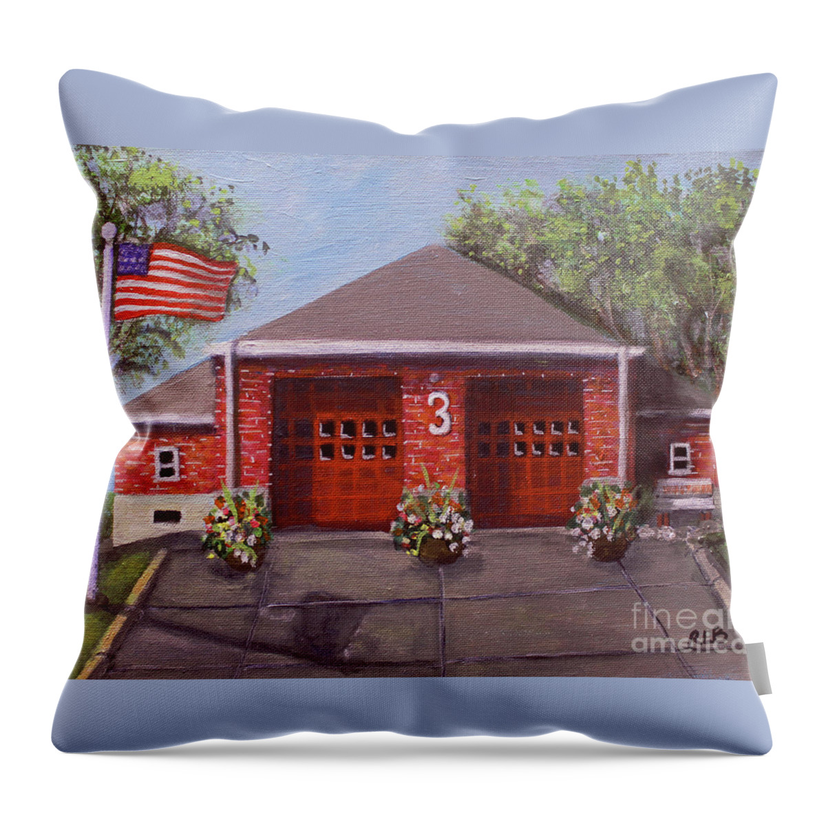 Waltham Throw Pillow featuring the painting Spring Day at Willow Fire House by Rita Brown