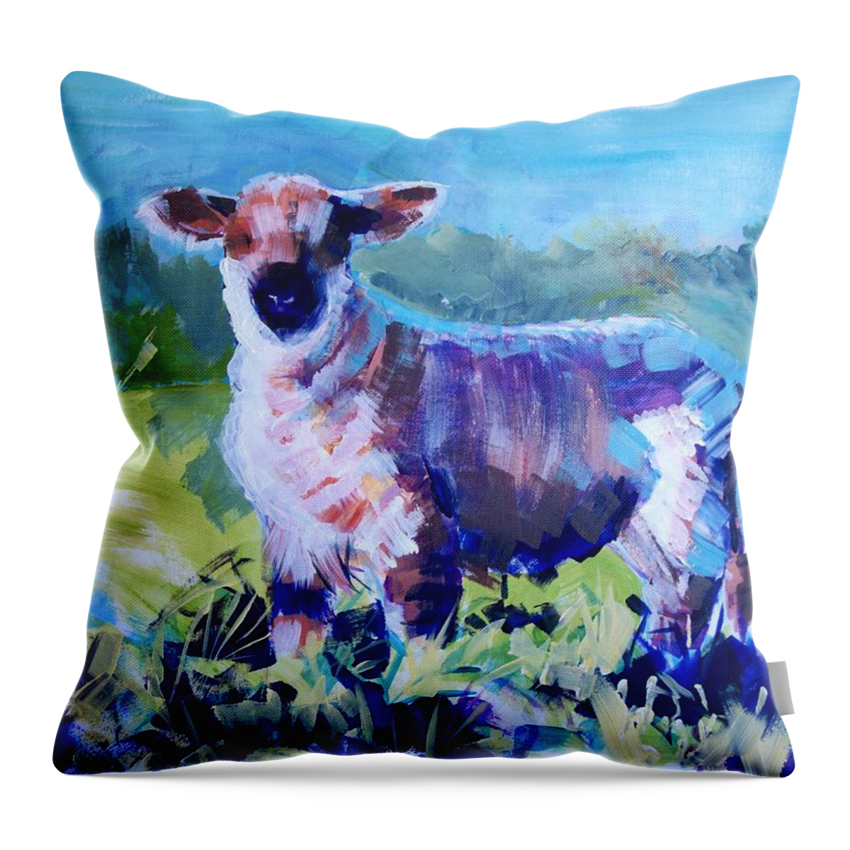 Lamb Throw Pillow featuring the painting Spring Lamb by Mike Jory
