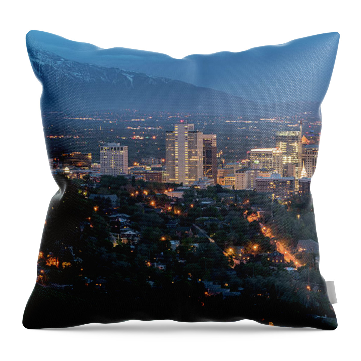 Salt Lake City Throw Pillow featuring the photograph Spring Night in Salt Lake City by James Udall