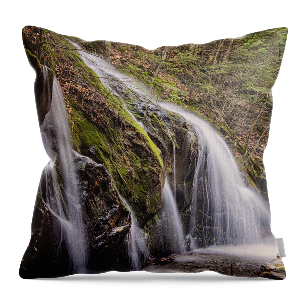 Gulf Road Waterfalls. Chesterfield New Hampshire Throw Pillow featuring the photograph Spring Runoff by Tom Singleton