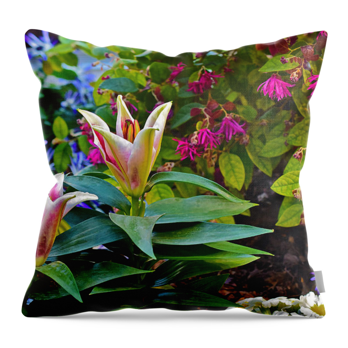 Flowers Throw Pillow featuring the photograph Spring Show 15 Lilies by Janis Senungetuk
