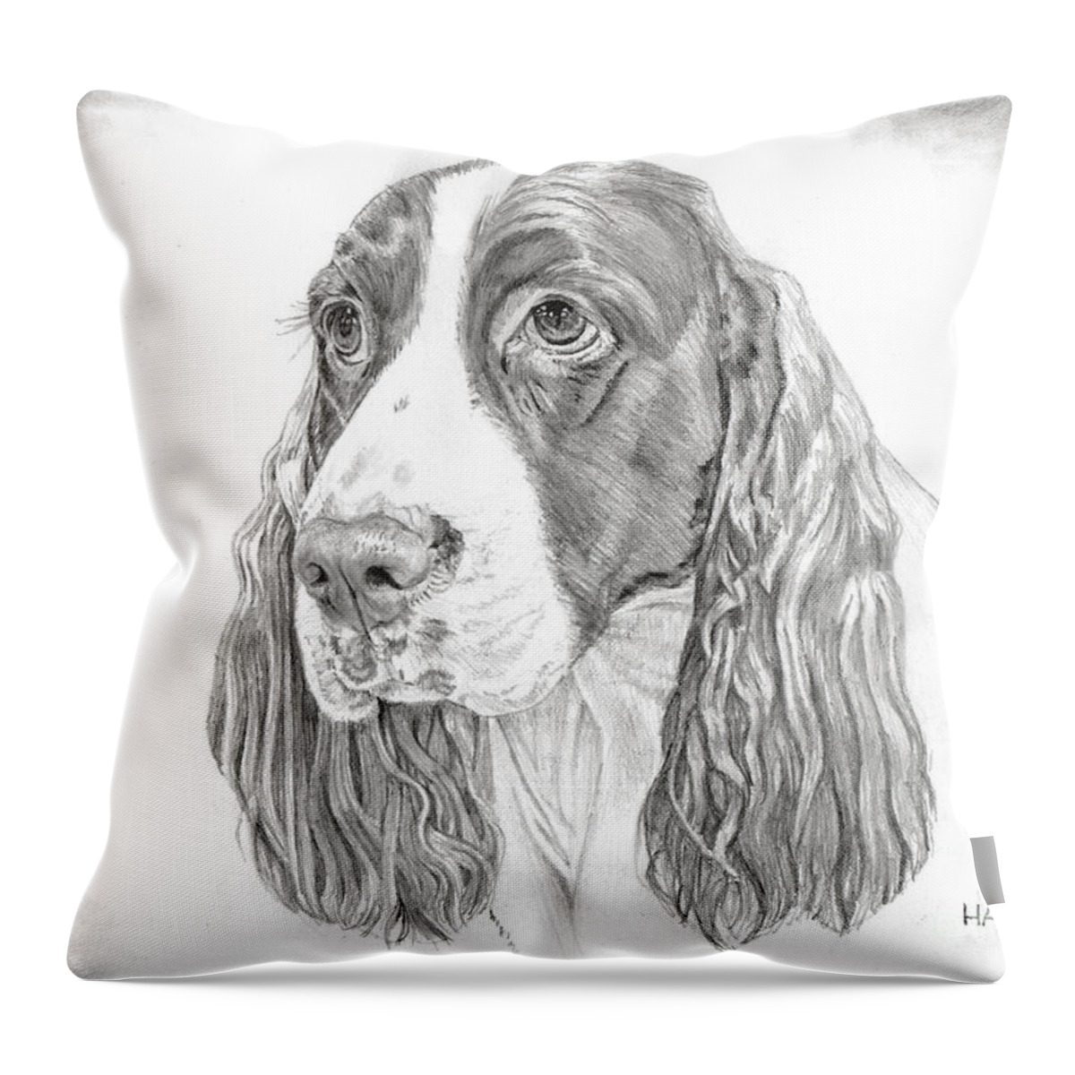 Animal Throw Pillow featuring the drawing Springer Spaniel - Hobo by Steve Hamlin