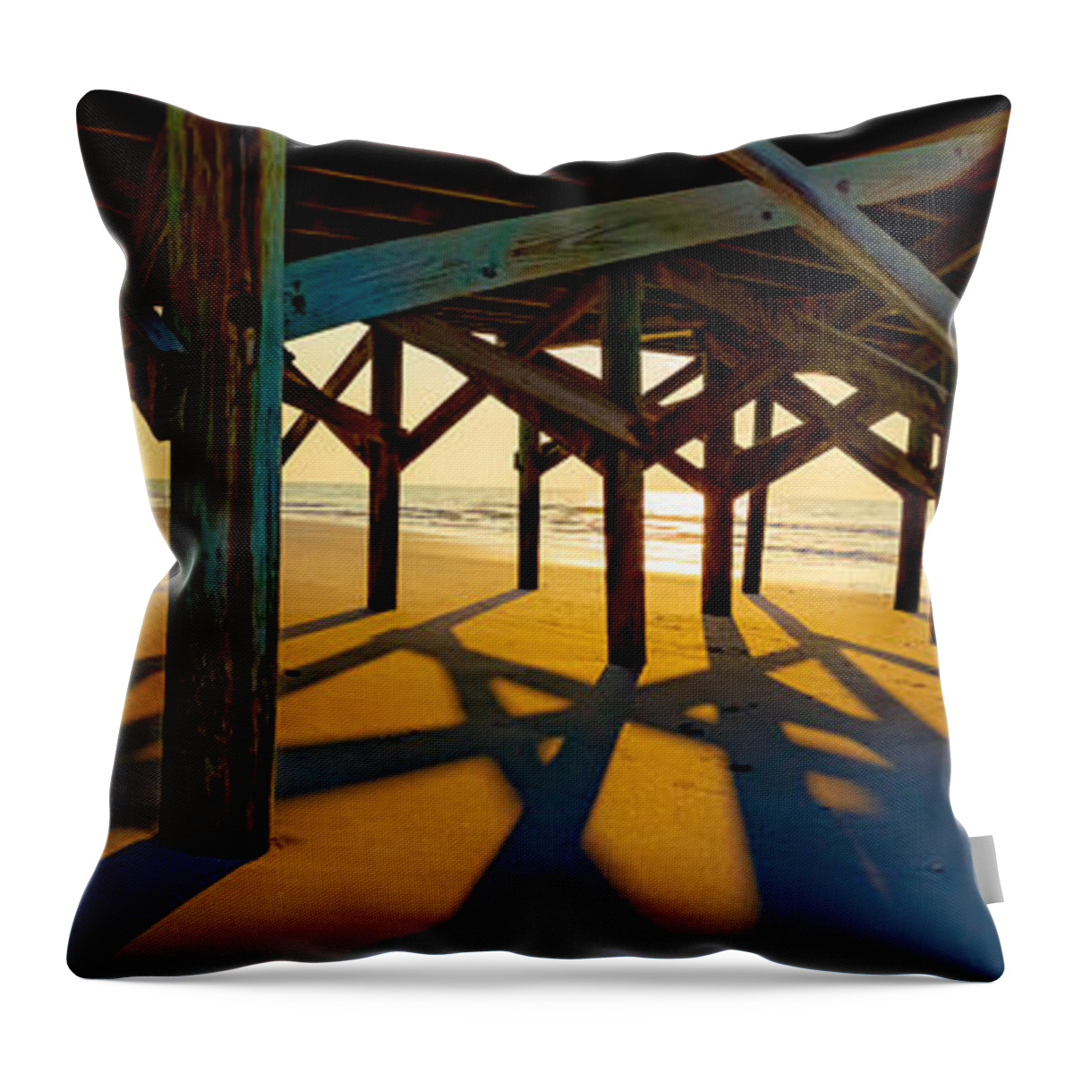Springmaid Pier Throw Pillow featuring the photograph Springmaid Pier at Sunrise by David Smith