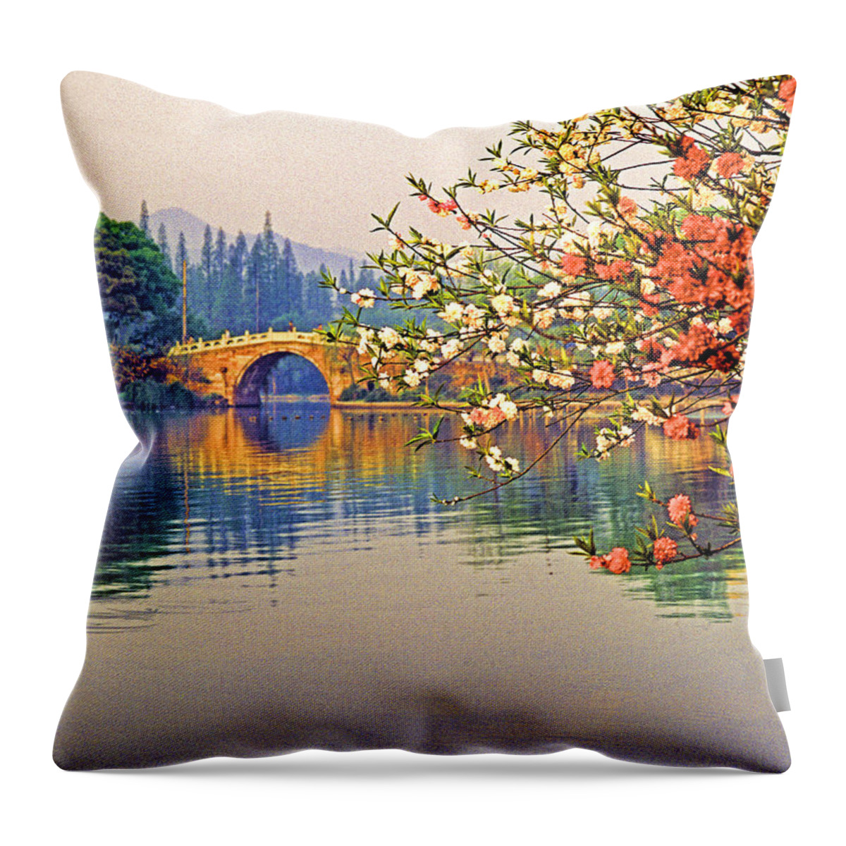China Throw Pillow featuring the photograph Springtime at West Lake by Dennis Cox