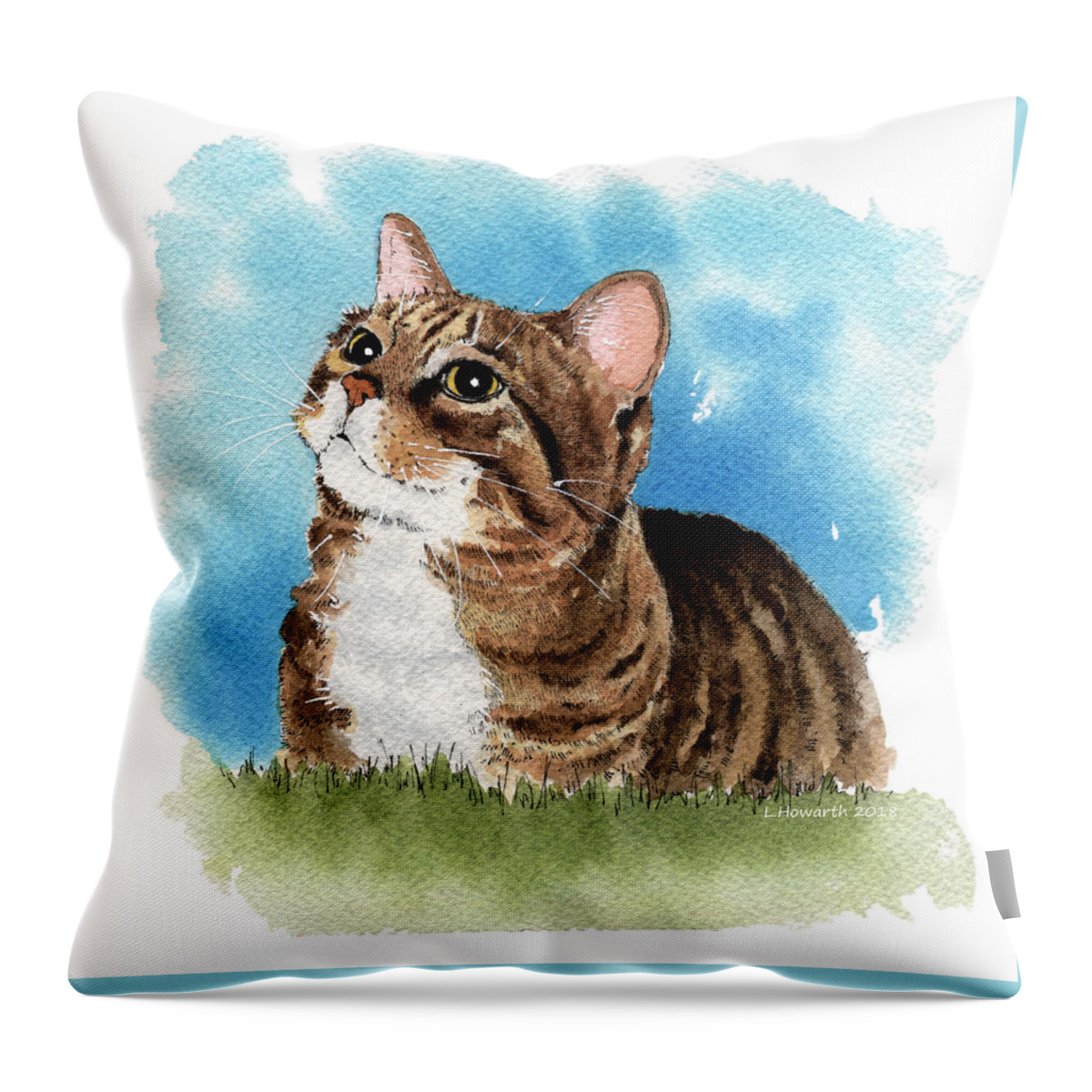 Cat Throw Pillow featuring the painting Springtime Delight by Louise Howarth