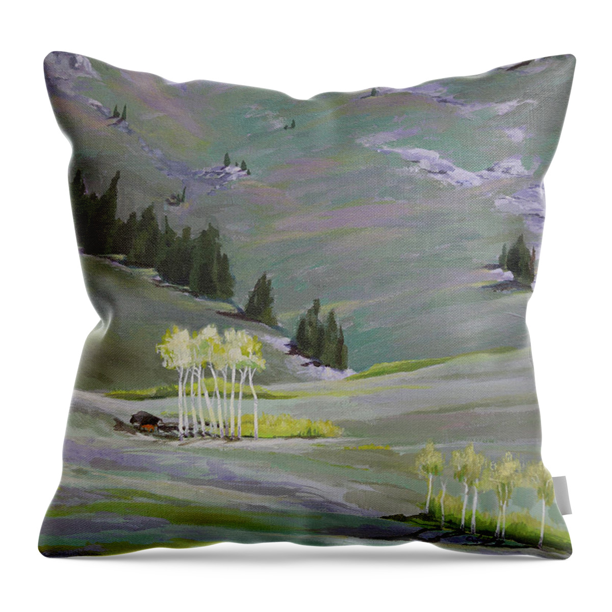Landscape Throw Pillow featuring the painting Springtime in the Lamar by Pam Little