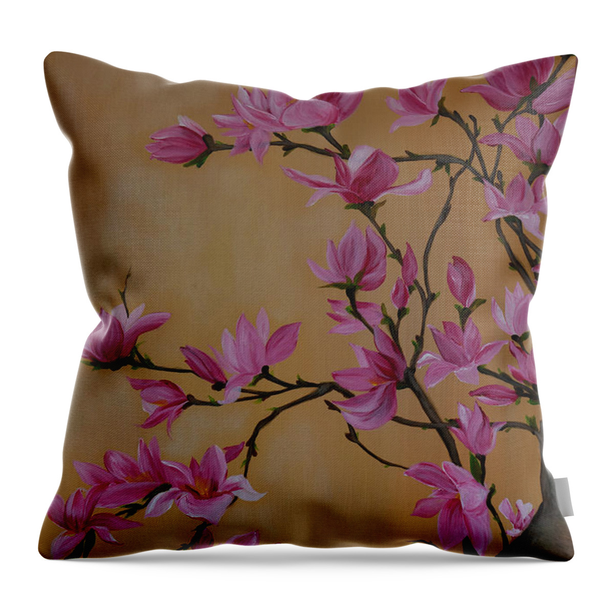 Vivian Casey Throw Pillow featuring the painting Springtime Magnolia by Vivian Casey Fine Art