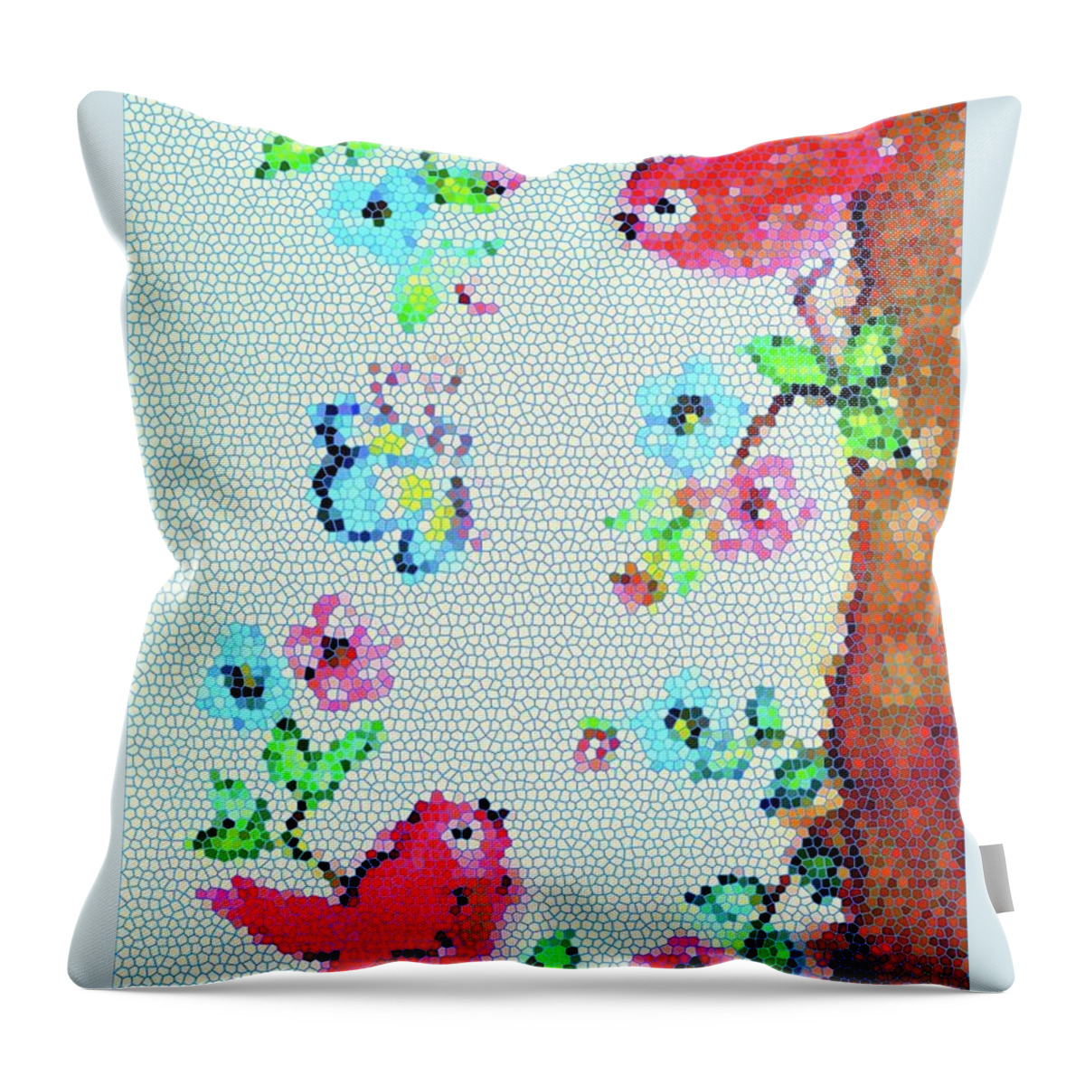 Two Red Birds Throw Pillow featuring the painting Springtime Mosaic by Hazel Holland