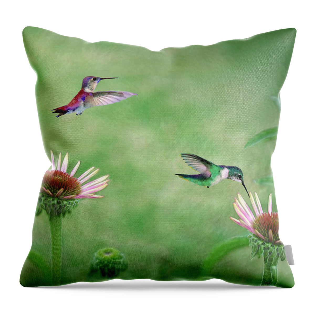 Hummingbirds Throw Pillow featuring the digital art Springtime Nectar by Vicki Lea Eggen
