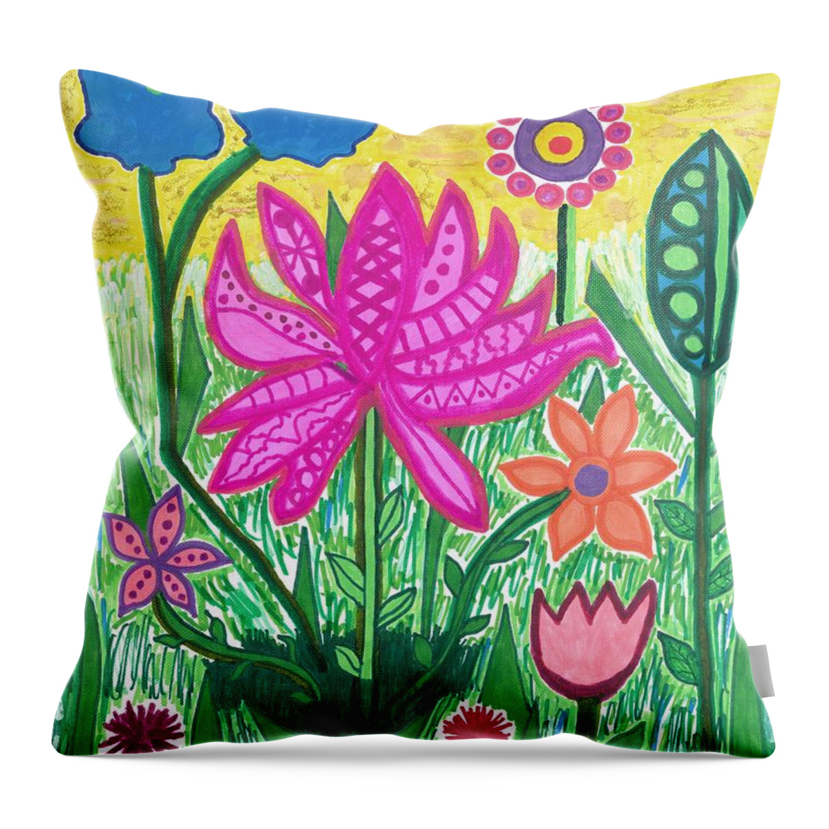 Original Drawing/painting Throw Pillow featuring the drawing Springtime Welcome by Susan Schanerman