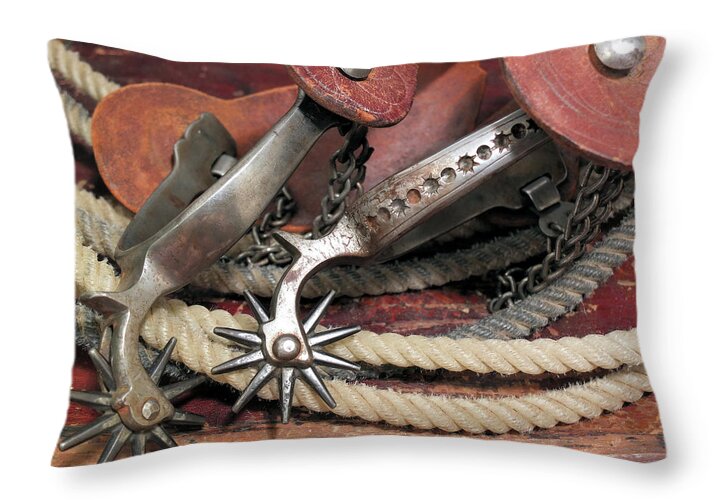 Western Throw Pillow featuring the photograph Spurs #2 by Scott Kingery