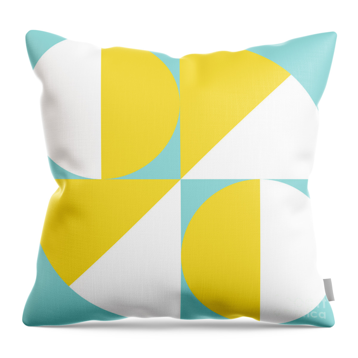 Minimalist Throw Pillow featuring the digital art Squared Circle Quadrants - Buttercup - Limpet Shell - White by Jason Freedman