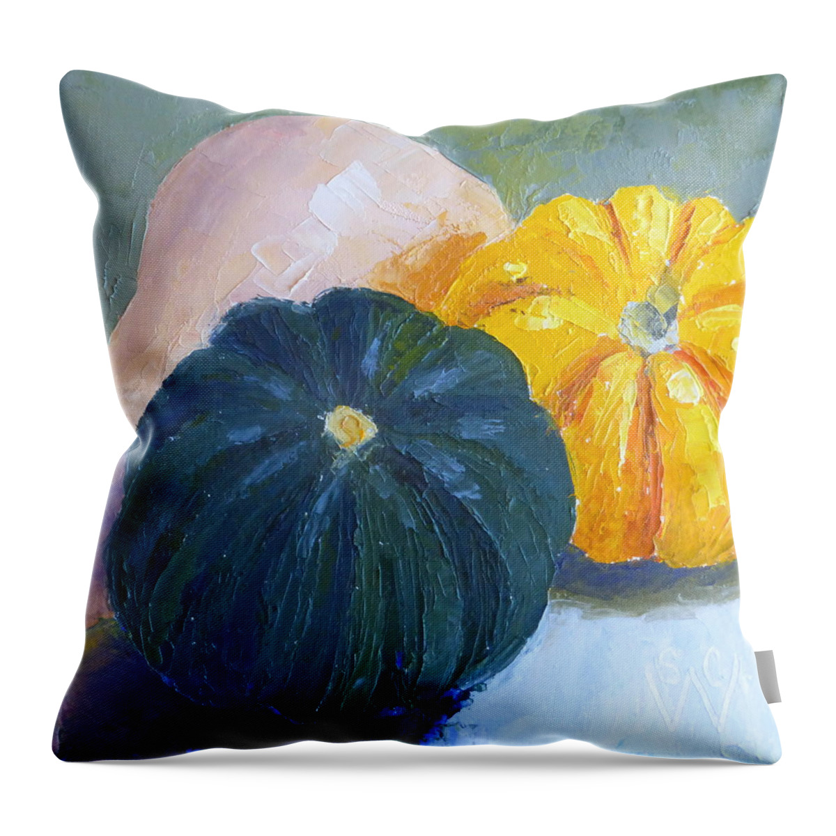 Oil Painting Throw Pillow featuring the painting Squash Trio by Susan Woodward